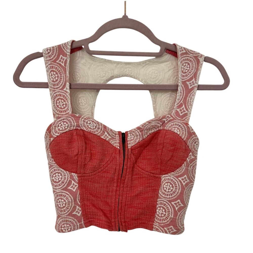 ❤️🔥 Pins and Needles Red Lace Racerback Crop Top Bralette XS Zip Front